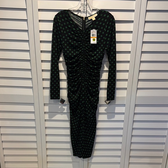 MICHAEL Michael Kors Polka Dots stretch Matte Jersey Midi Long Sleeve Dress - Picture 4 of 13